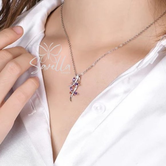 Amethyst and Ruby Pendant set in Genuine 925 Silver with Chain - Picture 5 of 5